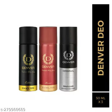 DENVER Perfume Body Spray Caliber,Honour & Black Code Nano Deo Long Lasting Set of 3 Deodorant Spray - For Men (50ml X 3 )
