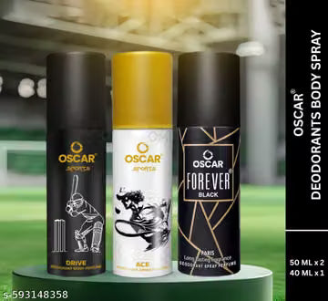 Oscar Sports Range Series Ace, Goal and Black Nano Travel Size Pack Deo Perfume Body Spray - For Men (50mlx2, 40mlx1)
