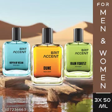 BRIT ACCENT Combo Pack Of 3|Depth Of Ocean-RainForest-Dune|Parfum|Long-Lasting|Premium| Eau de Toilette - 150 ml