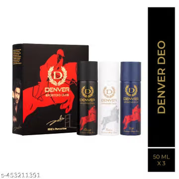 DENVER SRK Autograph Sporting Club Nano Deodorant Spray - For Men (50ml Each, Pack of 3)