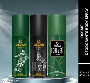 Oscar Sports Range Series Goal, Drive & Knight Nano Travel Size Pack Deo Perfume Body Spray - For Men (50mlx2, 40mlx1)