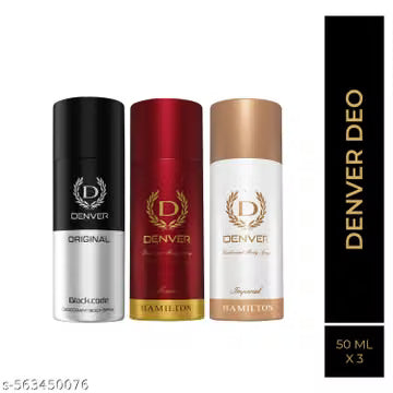 DENVER Black Code,Honour & Imperial Nano Deo Long Lasting Set of 3 Deodorant Spray - For Men